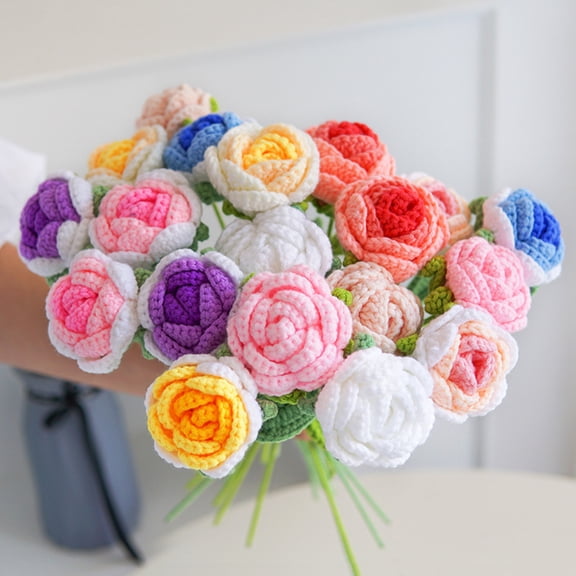 Opvise Braided Rose Handmade Crochet Flower Beautiful Long-lasting Yarn Crochet Rose Flower for Home Decoration Dark Yellow