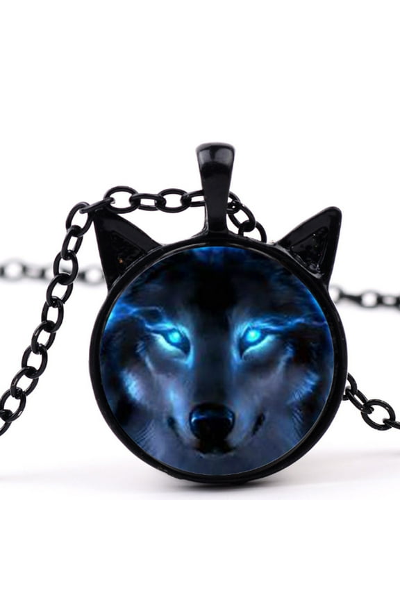 Cabochon Shape Wolf Head Pendant Alloy Necklace for Party
