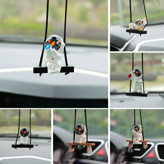 Opvise Car Swing Astronaut Hanging Decoration Resin Craft Auto Rearview Mirror Cartoon Spaceman Pendant Ornament Interior Accessories