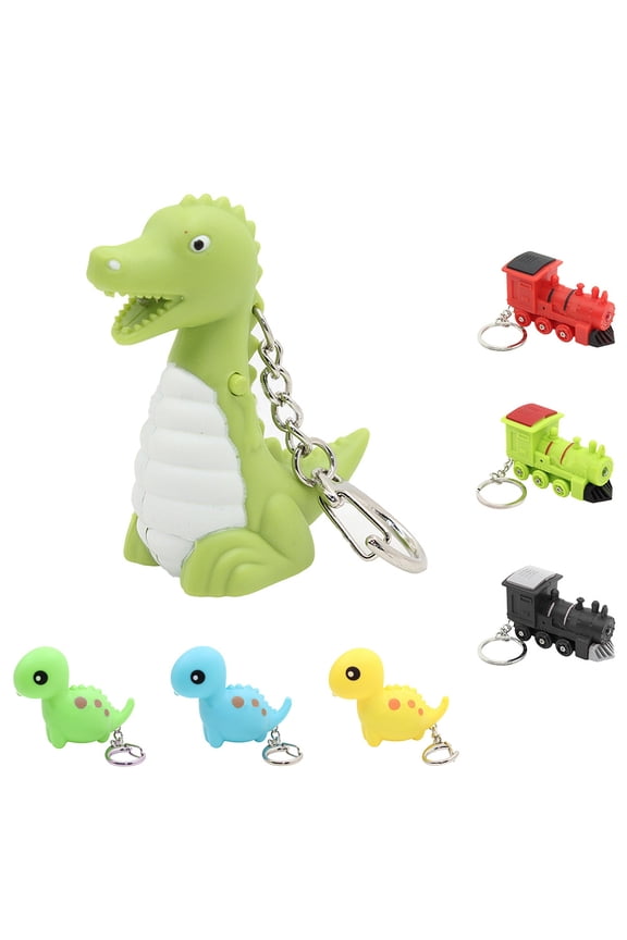 Cartoon Dinosaur Bear Train kawaii LED Light Up Keychain Key Ring with Sound