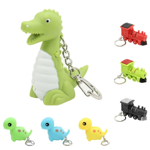 Opvise Cartoon Dinosaur Bear Train kawaii LED Light Up Keychain Key Ring with Sound