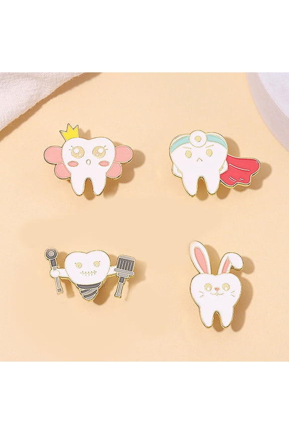 Cartoon Oral Health Enamel Pin Funny Tooth Shape Brooch Dentist Lapel Badge Coat Bag Accessories Jewelry Gift
