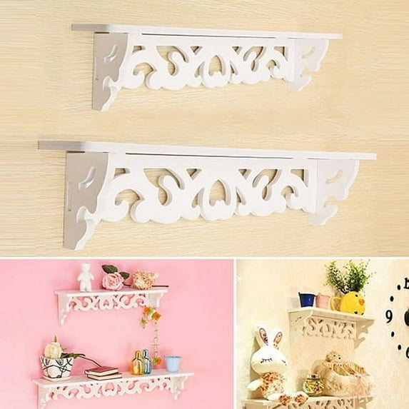 Opvise Carved Hollow Wood Wall Hanging Rack Shelf Shelve Holder Storage Home Decor