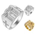 thumbnail image 1 of Opvise Chic Jesus Cross Carved Cubic Zirconia Inlaid Ring Unisex Wedding Jewelry Gift, 1 of 7
