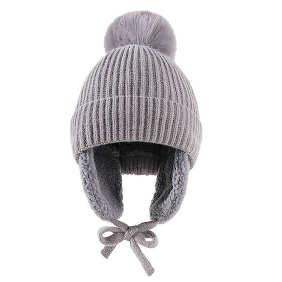 Opvise Children Winter Hat Thick Head Ear Plush Ball Decor Lace Up Windproof Elastic Cold Resistant Unisex Baby Cap Beanie Winter Accessories Pink