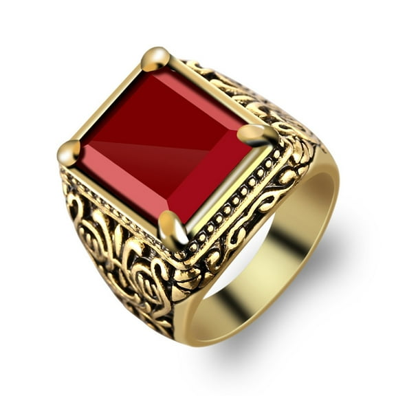 Opvise Chinese Totem Vintage Square Resin Men Banquet Ring Wide Band Finger Jewelry