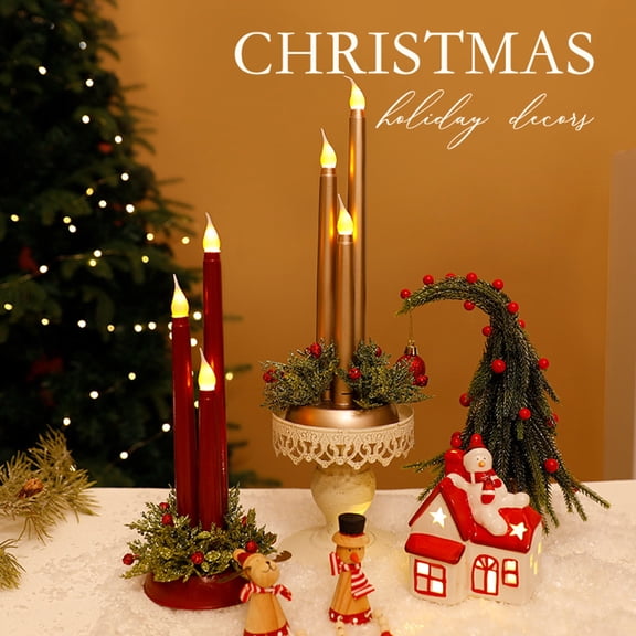 Opvise Christmas LED Candle Lamp Battery Powered Flameless Fake Taper Candle Decoration Flickering Long Electric Simulation Candle Light