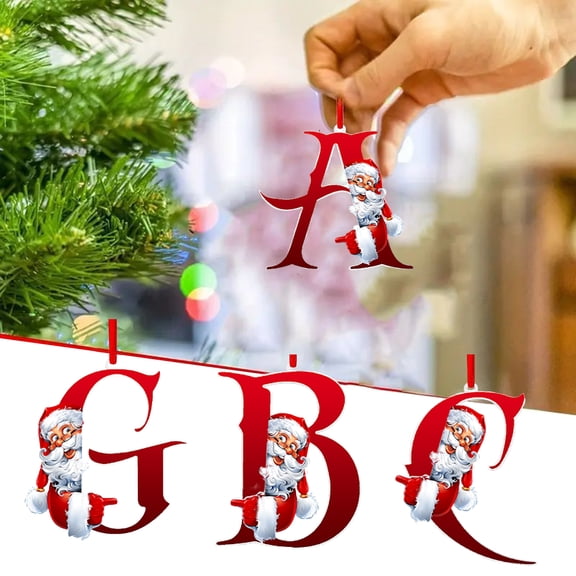 Opvise Christmas Ornaments Personalized 26 Letters Name Word Tree Hanging Ornaments Santa Monogram Alphabet Acrylic Pendant for Bag Tree Decor P