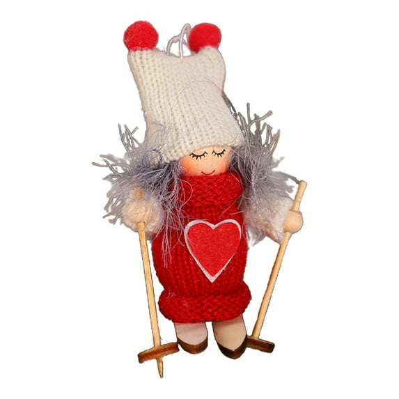 Opvise Christmas Ski Girl Doll Handmade Knitted Hat Clothes Reusable Xmas Tree Hanging Gnome Decoration Ornament Pendant Party Holiday Festival Gift for Christmas B