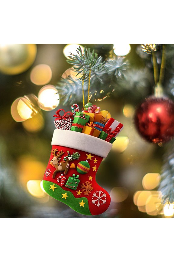 Christmas Socks Santa Claus Red Hanging Ornament Acrylic Decorative Keychain Pendant Xmas Stockings Wall Decoration