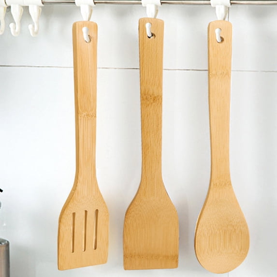 Opvise Cooking Spatula Non-Stick Long Handle Bamboo Cooking Shovel with Hanging Hole Design for Home Kitchen C