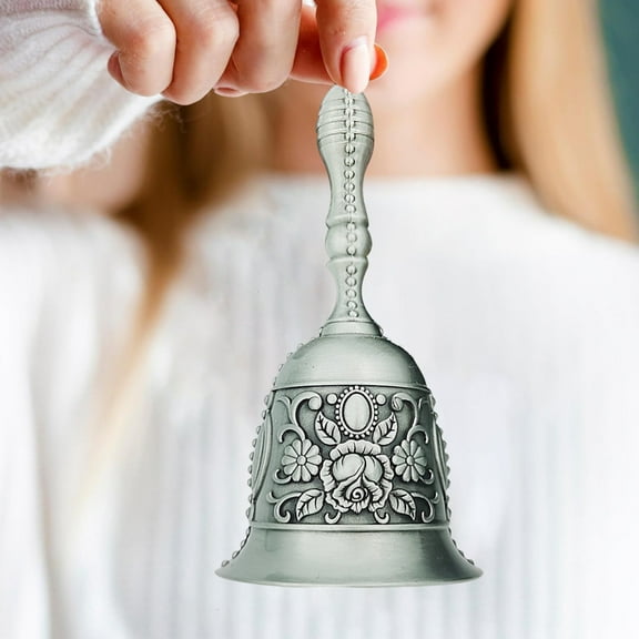 Opvise Copper Alloy Hand Bell Retro Carving Handbell with Non-Slip Handle Multifunctional Handbell for Classroom Wedding Seniors Bedside C