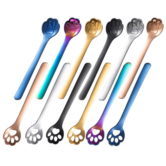 Opvise Cute Animal Paw Claw Stainless Steel Coffee Drink Dessert Kitchen Mixing Spoon Golden Hollow#