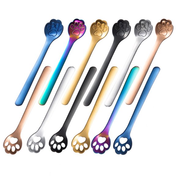 Opvise Cute Animal Paw Claw Stainless Steel Coffee Drink Dessert Kitchen Mixing Spoon Multi-Color Non-Hollow