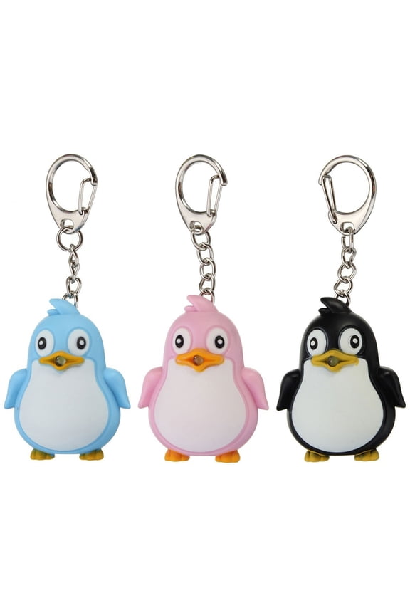 Cute Animal Penguin LED Light with Sound Key Chain Key Ring Torch Xmas Gift
