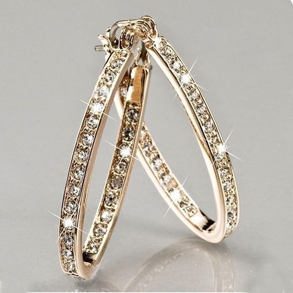 Opvise Dazzling Women Rhinestone Inlaid Big Circle Hoop Earrings Party Banquet Jewelry