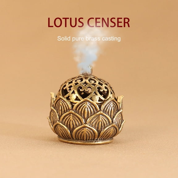 Opvise Decorative Incense Burner Handicraft Copper Lotus Art Piece Incense Holder Home Decor