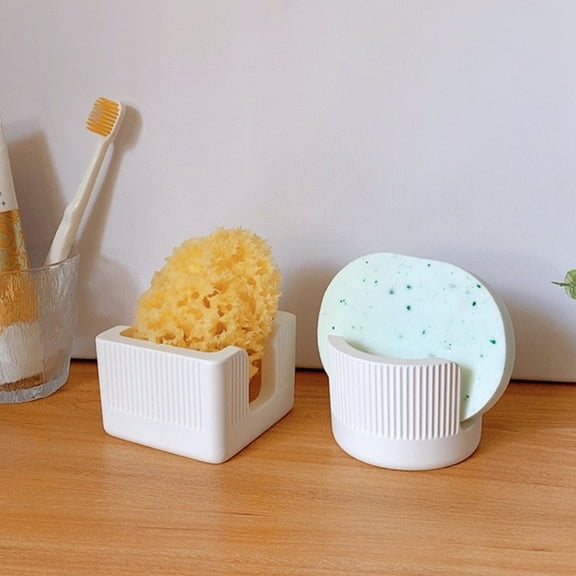 Opvise Diatomite Sponge Holder for Kitchen Sink - Fast Drying, Absorbent, Space-Saving, Humidity Control, Modern Design, Lightweight, Reusable, Ceramic & Dishwasher Safe Organizer