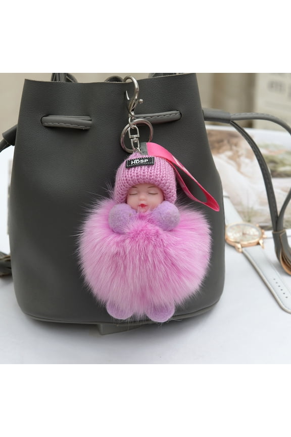 Doll Keychains Fluffy Sleeping Baby Multi-colored Knitted Hat Wear Baby Key Ring for Women
