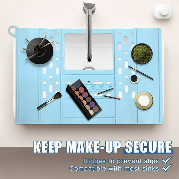 Opvise Drain Mat Foldable Silicone Sink Cover Space-Saving Heat-Resistant Makeup Organizer Mat for Home Bathroom Black