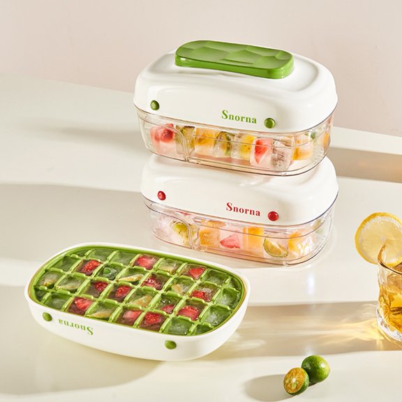 Opvise Drawer-Style Ice Cube Tray with Easy Release, Durable PET ABS PP Mold for Quick Ice Making, Freezer Storage, Cocktails & Desserts (4.33x7.68x4.53 Inches)