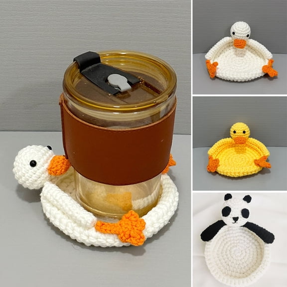 Opvise Duck Panda Crochet Coaster Heat-resistant Non-slip Kitchen Countertop Table Protection Handmade Mug Coffee Tea Cup Holder Decoration