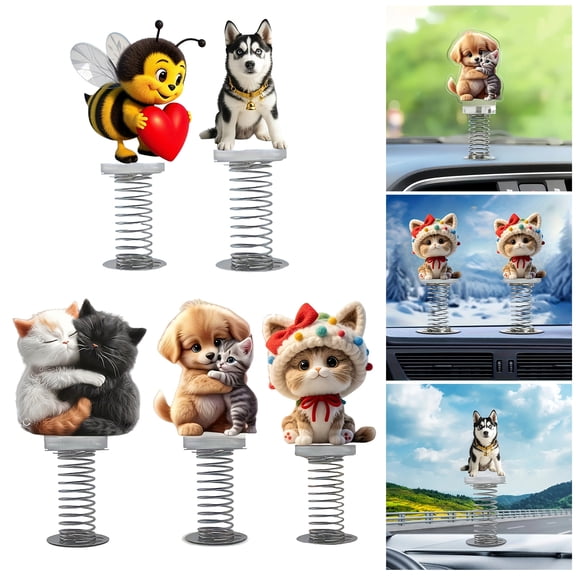 Opvise Durable Acrylic Car Dashboard Decoration with Spring Motion Design - Vibrant Cartoon Animal Ornament for Windshield, Office Desk, Safe Eco-Friendly Adhesive Decor