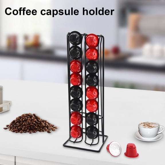Opvise Durable Iron Coffee Capsule Holder with Auto-Slide Design, Space-Saving 28-Capsule Storage Organizer for Kitchen or Office Countertop