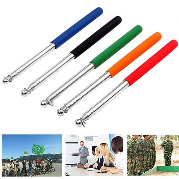 Opvise Durable Stainless Steel Retractable Flagpole with Non-Slip Grip - 1.2m & 1.6m Heavy Duty Portable Flag Pole for Camping, Parades, Teaching, Outdoor Events Red