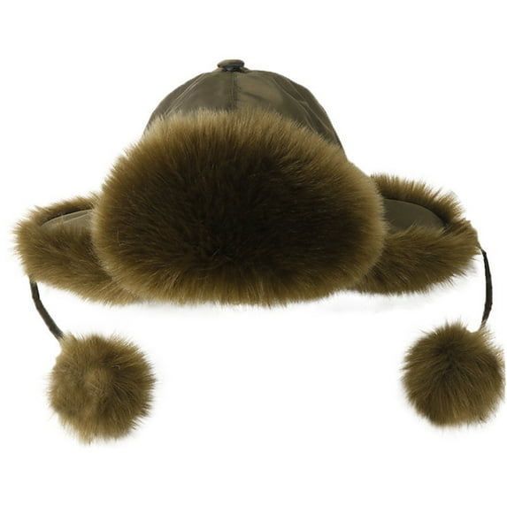 Opvise Earflap Hat Thickened Fluffy Windproof Cute Ball Down Lining Ear Protection Faux Fur Men Women Fashion Outdoor Winter Cap Adult White