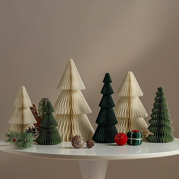 Opvise Eco-Friendly Paper Christmas Tree Ornament Set Nordic Geometric Origami Design Foldable 3D Decoration Sustainable Reusable Festive Home Decor