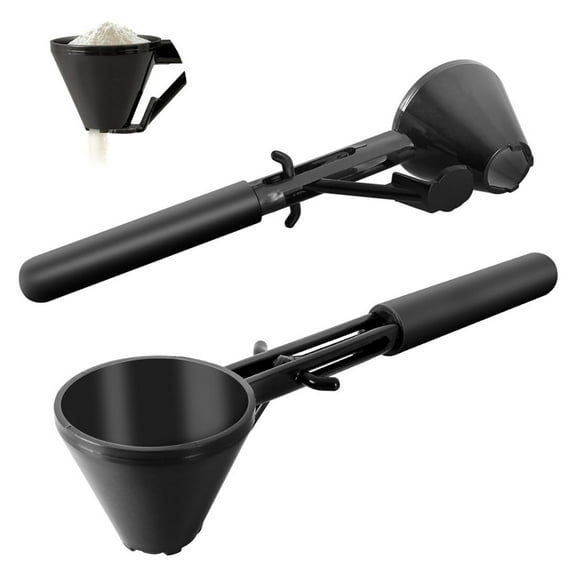 Opvise Efficient One-Handed Long Handle Plastic Funnel for Coffee, Protein Powder, Milk Powder | Mess-Free Scoop & Transfer Tool with Sliding Base Design | Kitchen, Cafe, Restaurant Essential