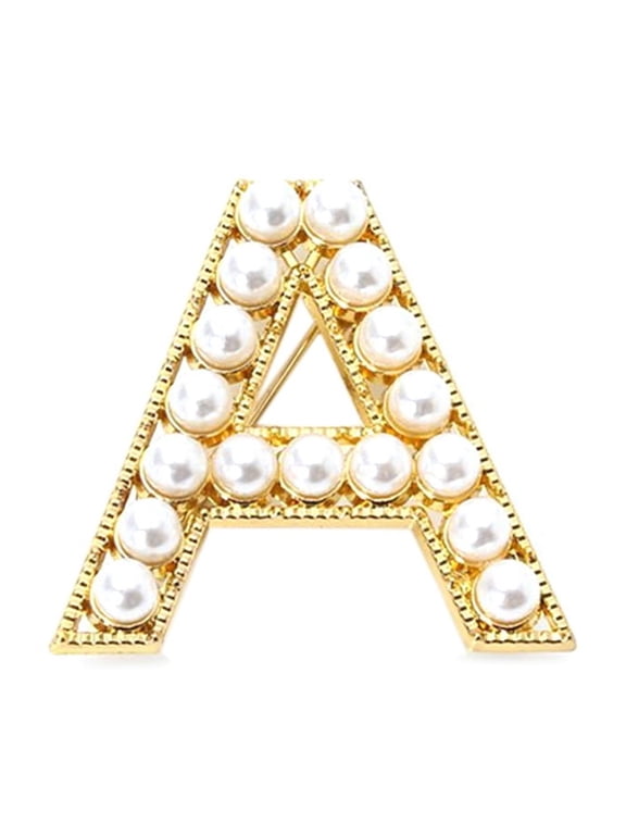 Elegant Women Faux Pearl Beaded Uppercase Letter Brooch Pin Suit Lapel Badge