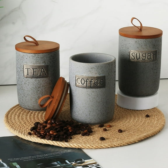 Opvise Farmhouse-Style Sugar Bowl with Hand-Painted Design, 800ml Matte Ceramic Storage Jar, Rustic Wood Lid & Stainless Steel Spoon, BPA-Free Kitchen Container for Sugar, Spices, Snacks