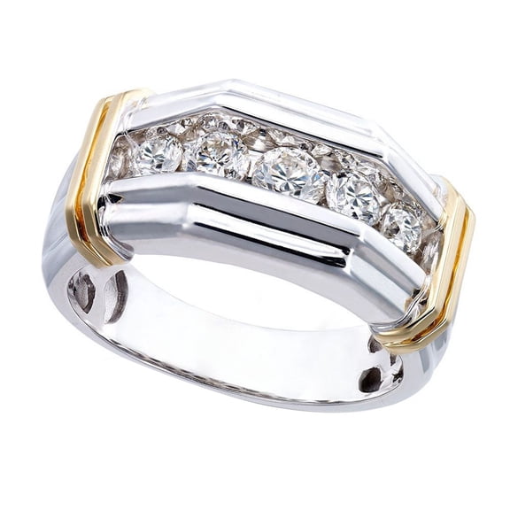 Opvise Fashion Men Rhinestone Inlaid Two-Tone Finger Ring Wedding Party Jewelry Gift