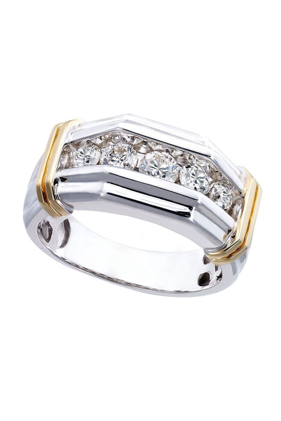 Fashion Men Rhinestone Inlaid Two-Tone Finger Ring Wedding Party Jewelry Gift