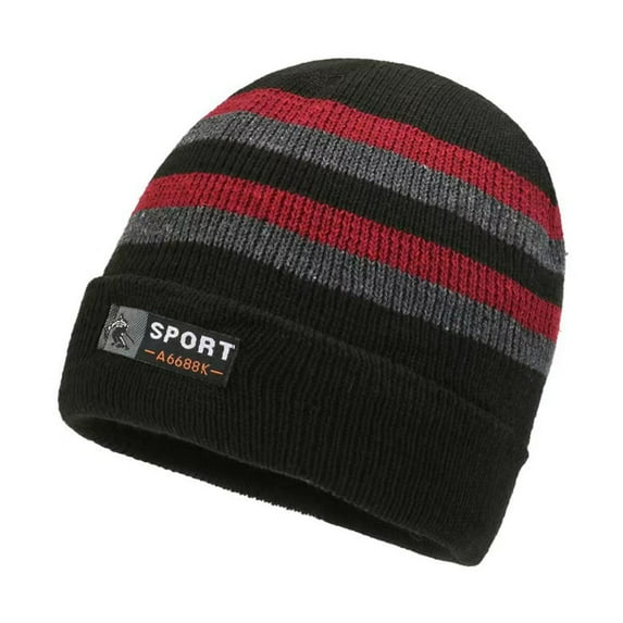 Opvise Fashion Winter Knitted Hat Striped Color Matching Thick Elastic Warm Soft Windproof Soft Anti-slip Cold Resistant Men Outdoor Skiing Cap Beanie Red