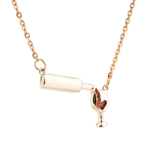 Opvise Fashion Women Wine Bottle Cup Faux Inlaid Pendant Necklace Jewelry Gift