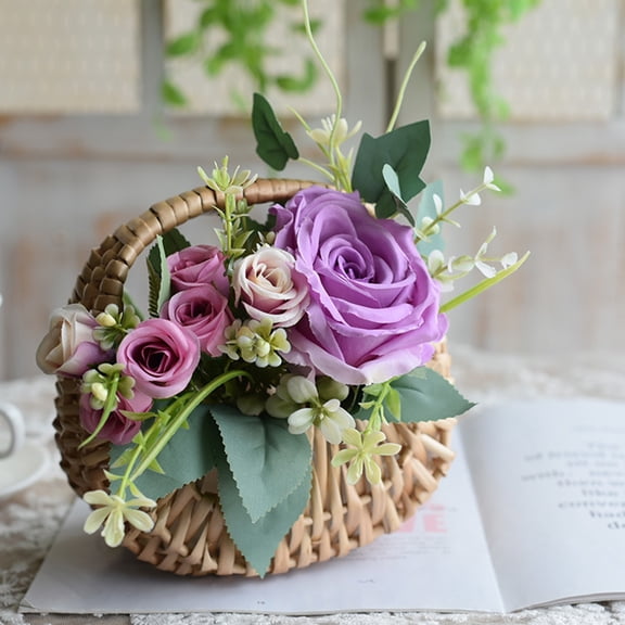 Opvise Flower Basket Attractive Appearance Easy Carrying Durable Rattan Flower Basket for Wedding Yellow