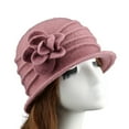 thumbnail image 1 of Opvise Flower Decor Wide Brim Round Dome Woolen Hat Middle Aged Ladies Elegant Bucket Hat for Winter Light Purple, 1 of 8