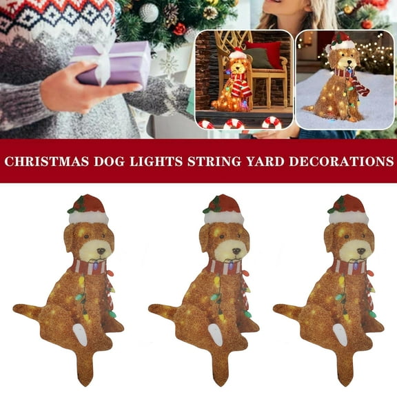 Opvise Fluffy Dog Decor Light-up Christmas Golden Dog Ornamental Festive Yard Decoration for Merry Holiday Season
