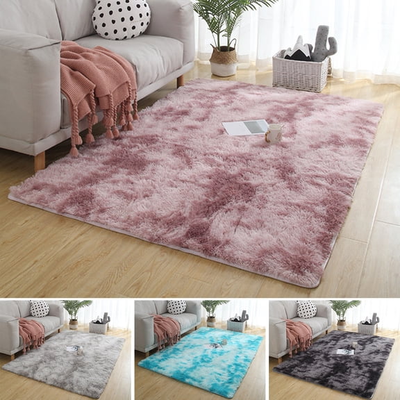 Opvise Fluffy Tie-Dye Rug Modern Super Soft Colorful Long Plush Machine Washable Non-slip Living Room Bedroom Room Floor Shaggy Area Carpet