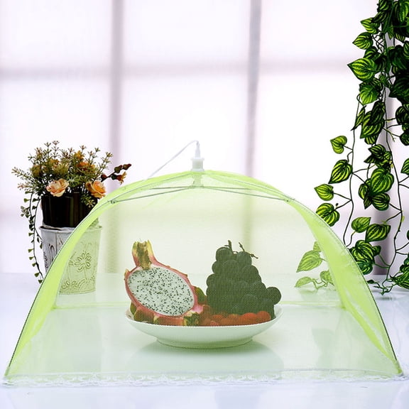 Opvise Foldable Food Cover Large Capacity Mesh Fabric Detachable Portable Umbrella Style Dish Cover for Kitchen Yellow