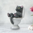 thumbnail image 1 of Opvise Funny Cat Figurine Spiritual Consolation PVC Vivid Appearance Toilet Series Cat Statue Party Supplies Black, 1 of 8