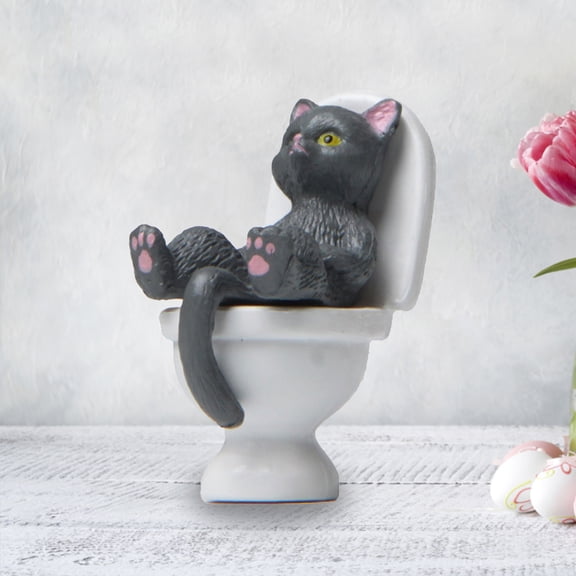 Opvise Funny Cat Figurine Spiritual Consolation PVC Vivid Appearance Toilet Series Cat Statue Party Supplies White