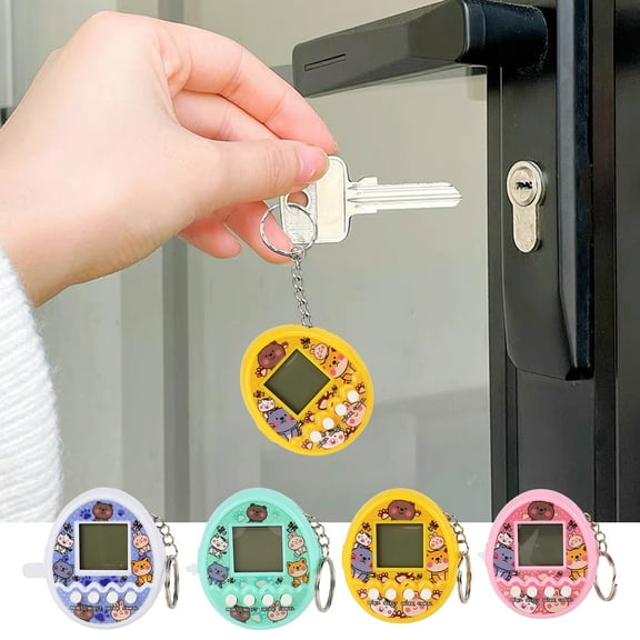 Opvise Game Console Toy Electronic Pets Game Toy Cartoon Print Portable Battery-operated Virtual Digital Pixel Animals Toys Keychain Toy