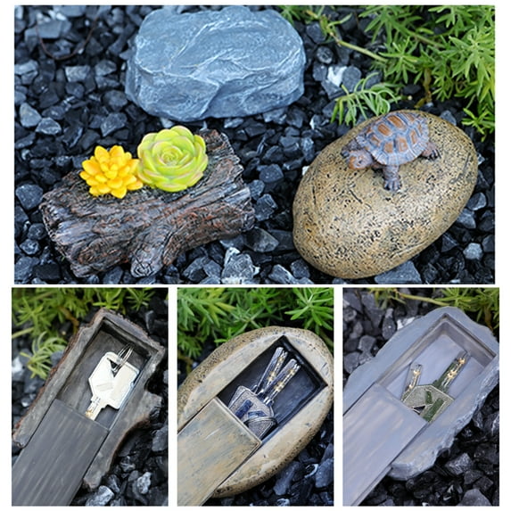 Opvise Garden Ornament Key Hider Simulation Stone Design Waterproof Secure Outdoor Key Storage Resin Key Box C