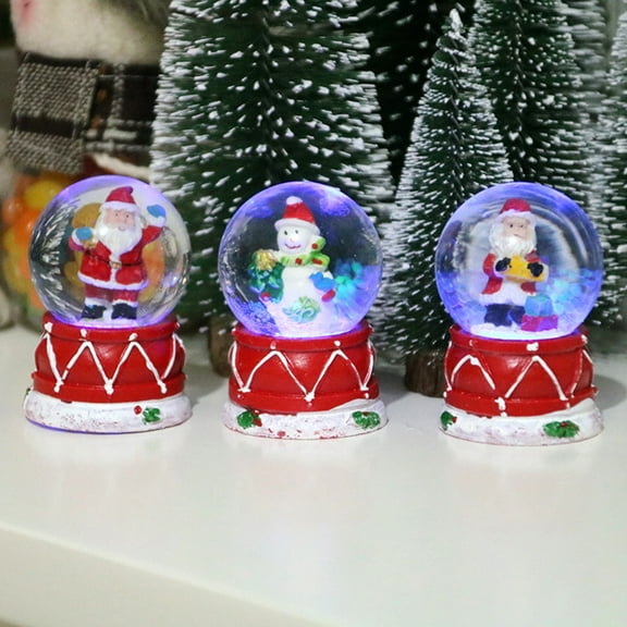 Opvise Glass Snow Globe Exquisite Holiday Decor Glowing Crafts Christmas Tree Santa Claus Snowman Glass Ball Ornament Home Decoration Style Random