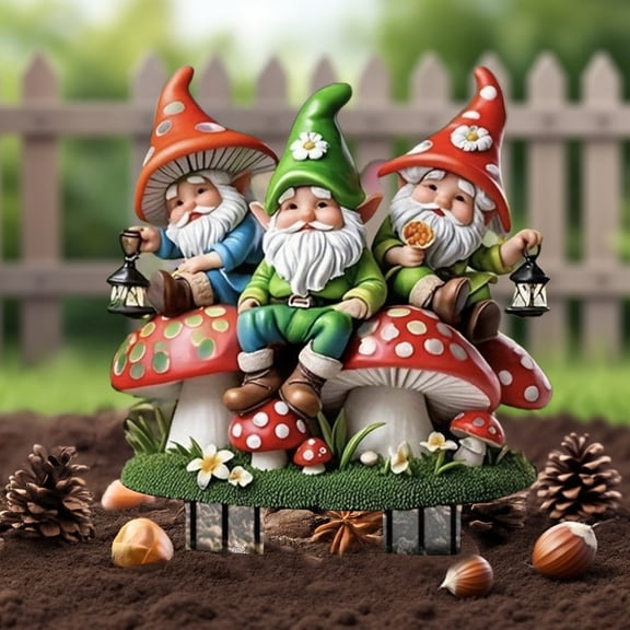 Opvise Gnome Family on Turtle Garden Stake Outdoor Acrylic Gnome Turtle Figurine with Stake for Lawn Patio Balcony Yard Decor