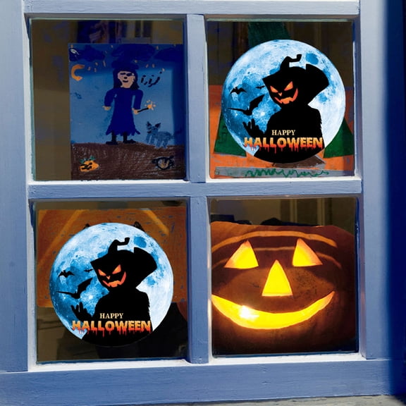 Opvise Halloween Decoration Luminous Moon Dead Tree Stickers Wall Stickers PVC Halloween Bats Spider Wall Decals Orange A